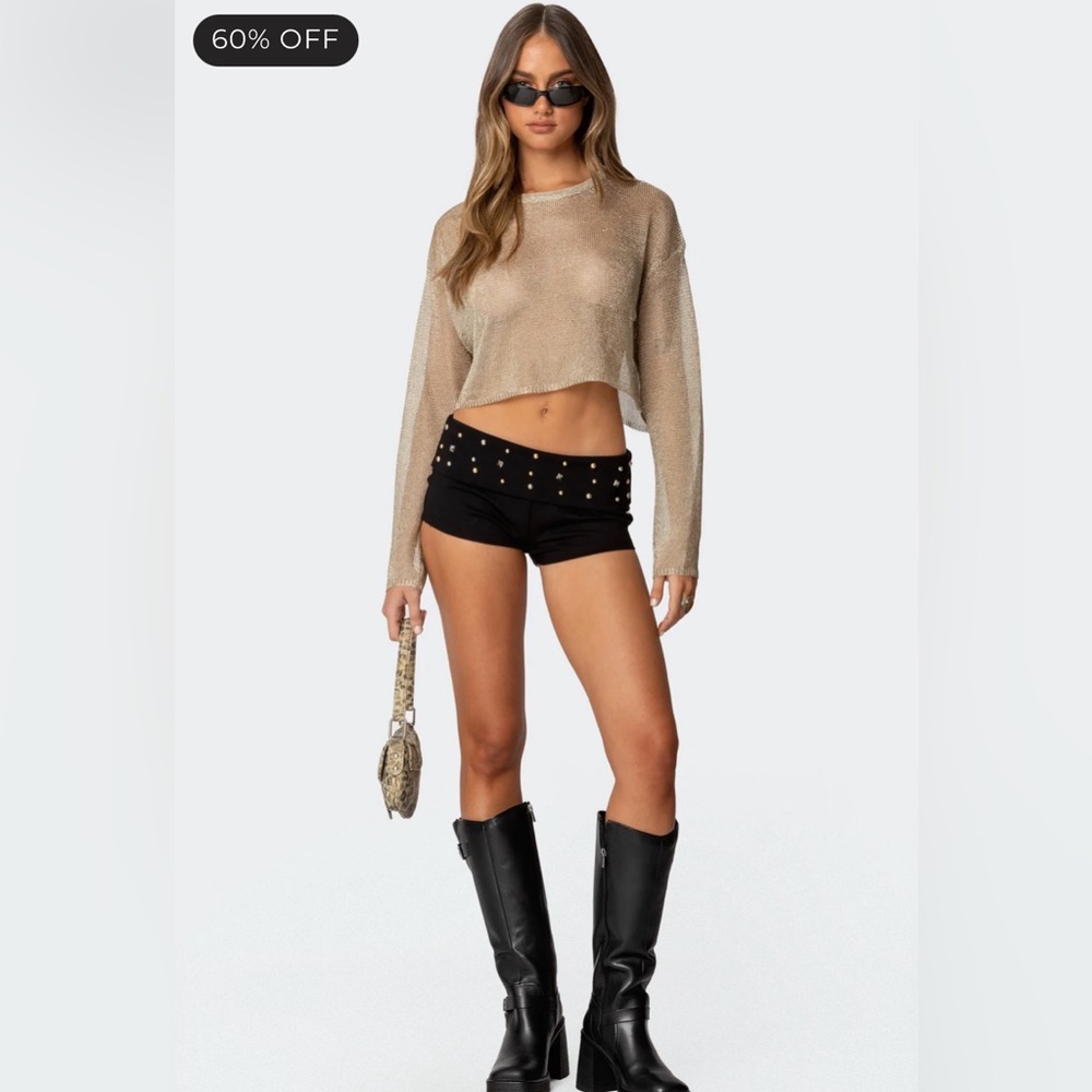 Edikted Black Studded Micro Shorts - Small